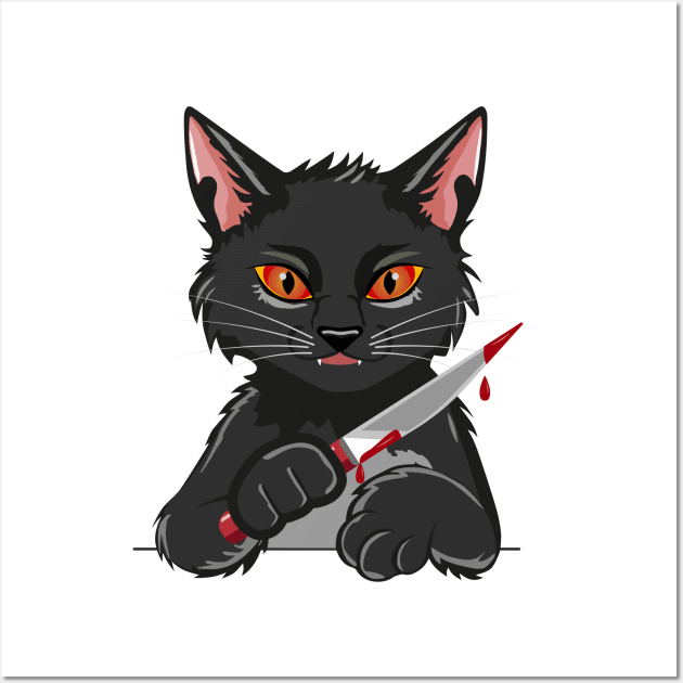 Bloody Knife in the Paw of a Black Cat Wall Art by designerhandsome